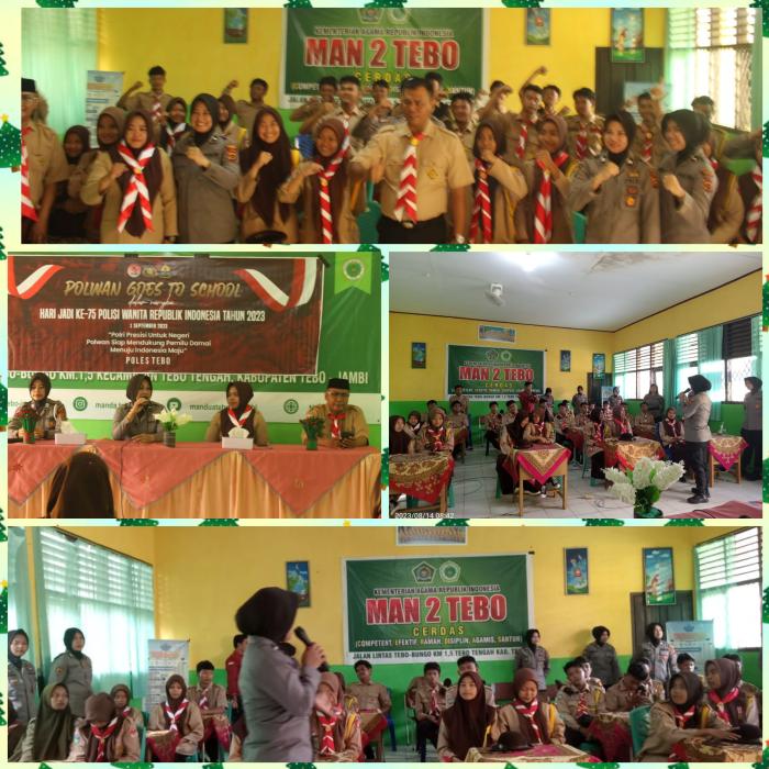 Kanit binpolmas Sat Binmas POLWAN Polres Tebo Sosialisasi bullying dan kenakalan remaja di MAN 2 Tebo 