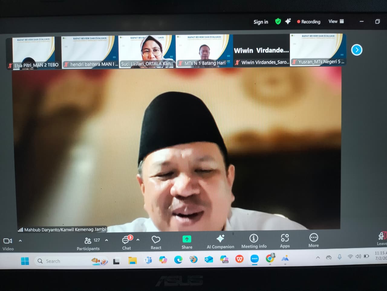 Kepala MAN 2 Tebo mengikuti Rapat Evaluasi Capaian Kinerja Triwulan II Kepala MAN 2 Tebo mengikuti Rapat Evaluasi Capaian Kinerja Triwulan II